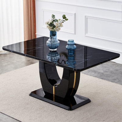 Table de salle à manger moderne simple et luxueuse en bois aggloméré imitation marbre, table de bureau rectangulaire, table d'ordinateur, bureau de jeu, table à manger, salle à manger, salon, cuisine, 63 po x 37 po x 30 po F-1280