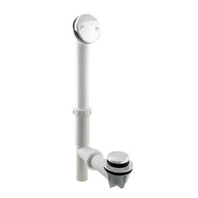 14" x 1-1/2" White Polypropylene Tip-Toe Bathtub Leg Drain Assembly with 2-Hole Overflow