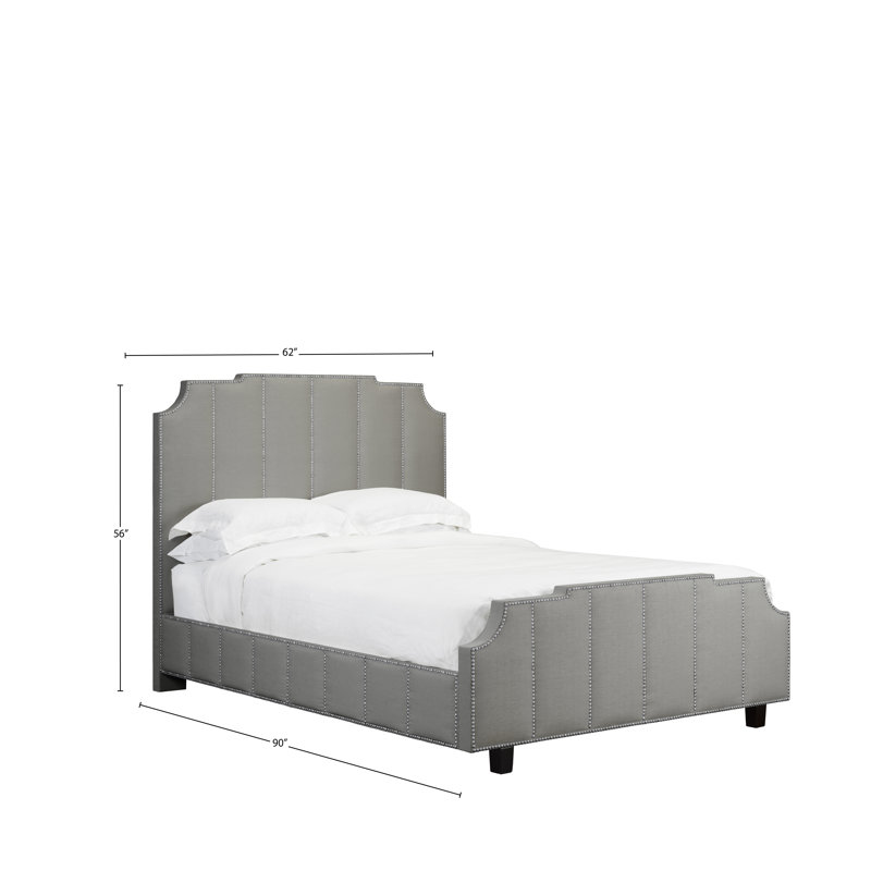 Lit plateforme tapissier Stoker, Lin - Gris, Grand