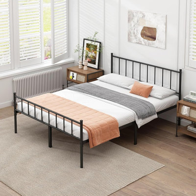 Full Size Metal Platform Bed Frame, Classic Steel Mattress Foundation With Slat Support, Under-bed Storage Space, No Box Spring Needed, Easy Assembly