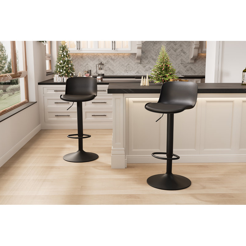 Harjyot Modern Swivel Adjustable Height Bar Stool with Backrest Footrest for Kitchen Island Bar Counter, Black, 2