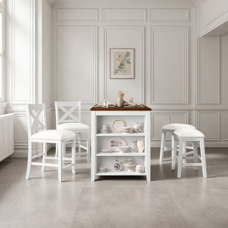 Ensemble de table de bar 5 pièces à hauteur de comptoir avec 2 tabourets et 2 chaises, Blanc