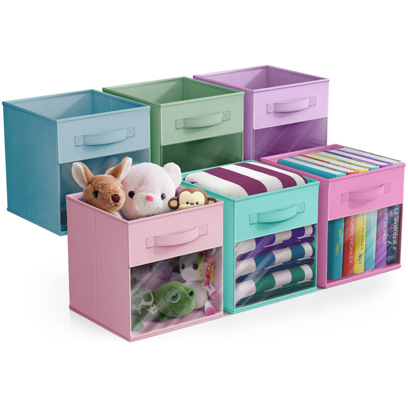 Ensemble de 6 bacs de rangement pliables en tissu de 11 pouces avec fenêtre transparente Sorbus pour ranger vêtements, jouets, livres, tablettes, placards et plus