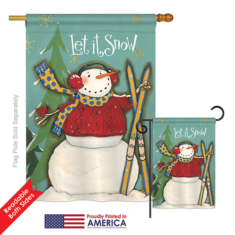Drapeau en polyester à 2 côtés let it snow bonhomme de neige winter wonderland impressions