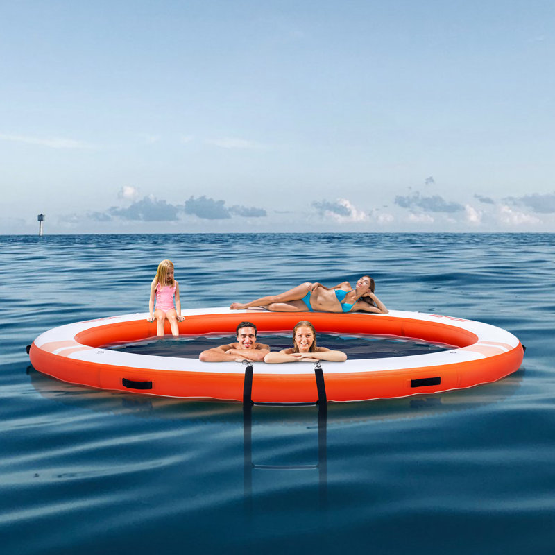 Inflatable Floating Dock ø10FT Water Dock Platform with ø8FT Mesh Pool, 243.8cm W