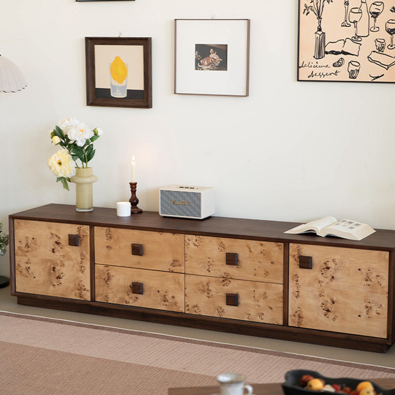 Meuble télé en bois massif avec tiroir, H 18,89 po x L 86,61 po x l 15,74 po