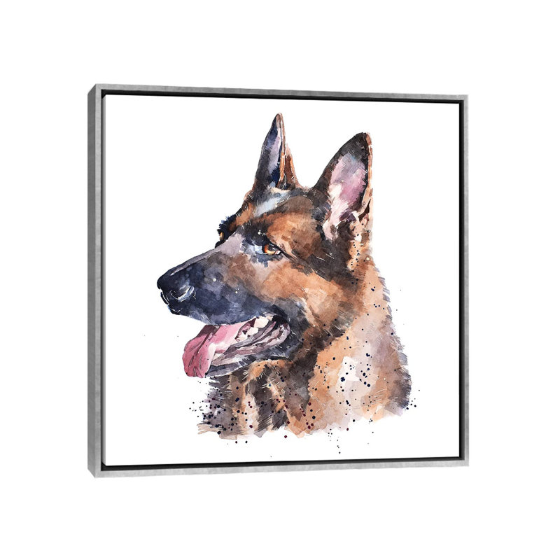 « German Shepherd I » par Edwatercolours-impression, H 18 po x l 18 po x 1,5 po, Toile avec cadre argenté, Pas de tapis