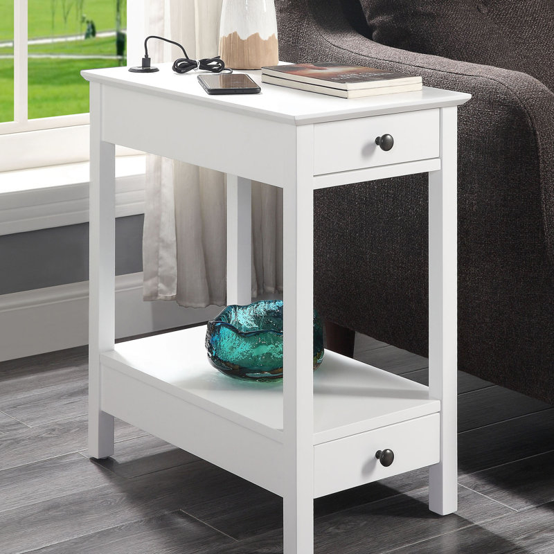 Table d'appoint moderne moderne avec 2 tiroirs et port polyvalent rectangulaire pour salon, accessoire