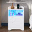 2 Drawer Bedside Table with Charging Station and LED Lights, LED Bedside Cabinets with 3-Sided Guard Rail for Bedroom, 35cm W Side Table-129513458