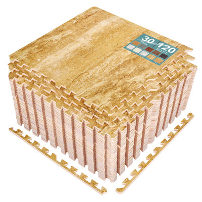  Sorbus Waterproof Wood Grain Foam Floor Tiles, 30 Tiles, 120 Sq Ft, Interlocking, Marble Brown