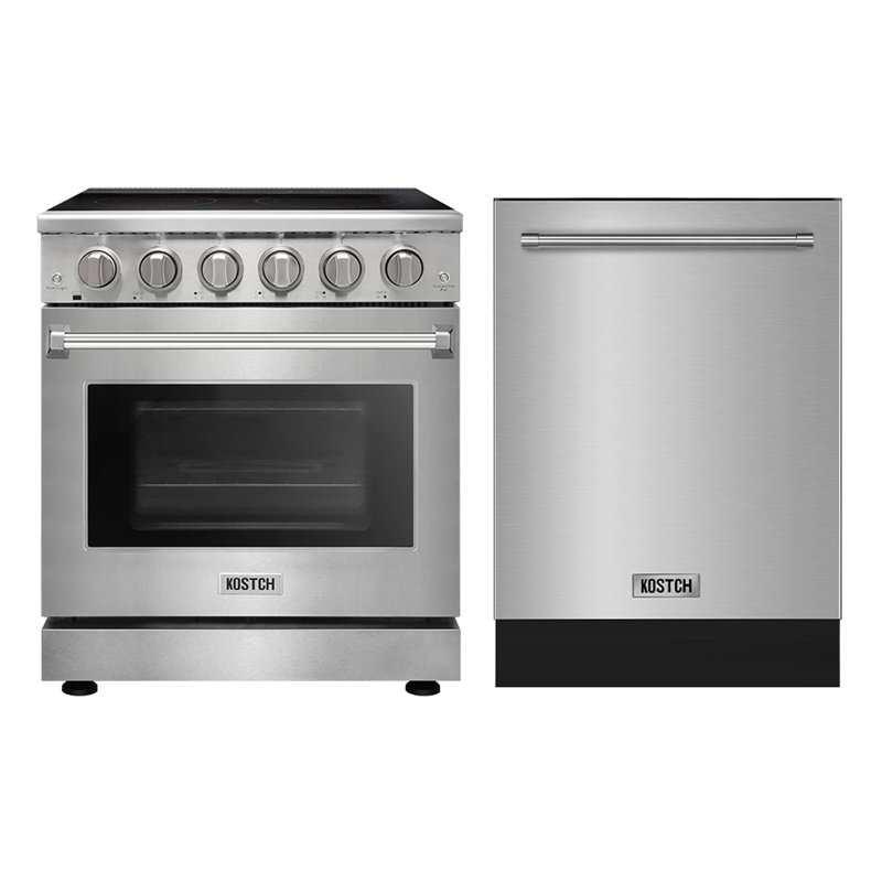 KOSTCH 30 inch Electric Range + 24 inch Built-In Dishwasher Set, with 5 Heating Elements Cooktop, 4.55 Cu. Ft. Convection Oven Capacity, 8 Wash Programs Slide In Dish Washer (Stainless Steel)