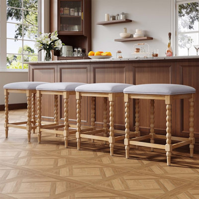 Ensemble de 2 tabourets de comptoir rembourrés de 26 pouces avec structure en bois d'acacia massif et assise confortable rembourrée de mousse