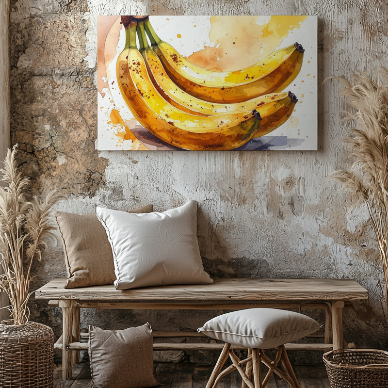 Toile murale Banana Bunch, aquarelle, fruits tropicaux, H 9 po x l 12 po
