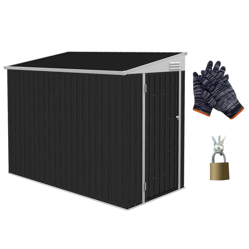 Remise de rangement pour l'extérieur en métal de 4 pi x 8 pi Outsunny, remise adossée à une remise, remise à outils de jardin avec porte verrouillable et 2 bouches d'aération pour la cour arrière, le patio, la pelouse et le gris foncé