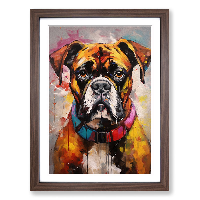 Boxer Dog Hard Edge Painting Art - Framed Print, 46cm H x 34cm W, Walnut Framed