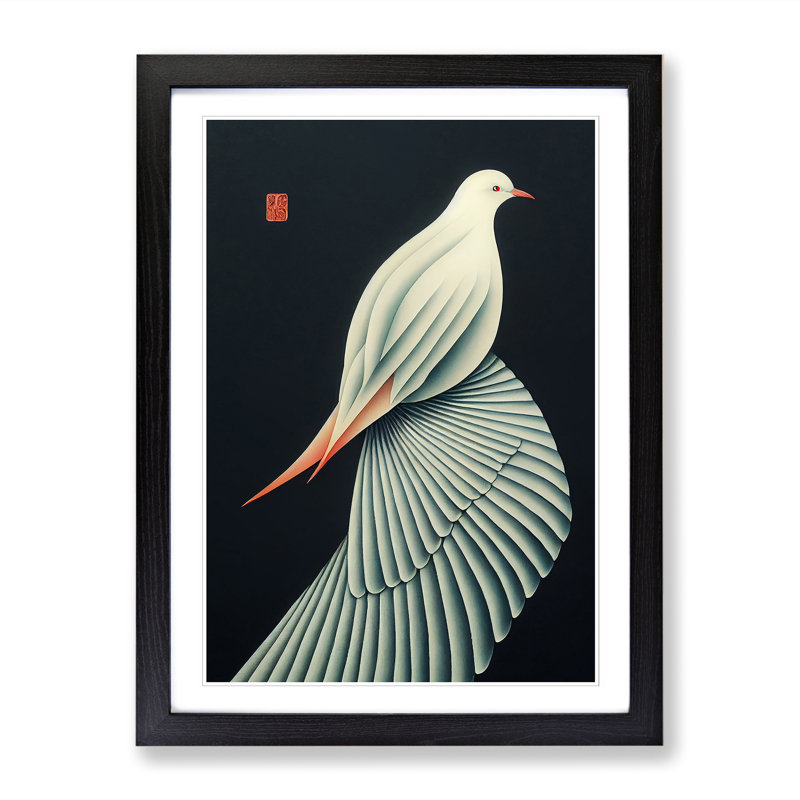 Dove Bird Japanese - Wall Art, 34cm H x 25cm W x 2cm D, Black