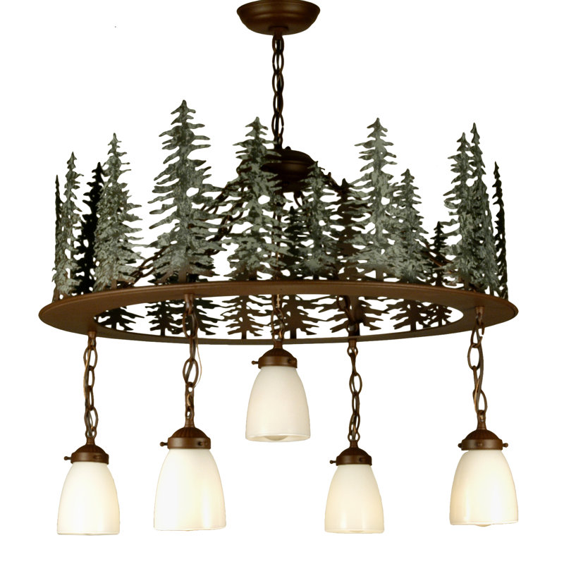 Tall Pines Rustic White Opal 5-Light Wagon Wheel Chandelier