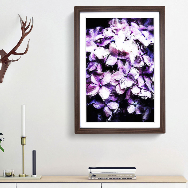 Lilac Hydrangeas - Picture Frame Painting Print, 48cm H x 36cm W x 2cm D, Walnut Framed