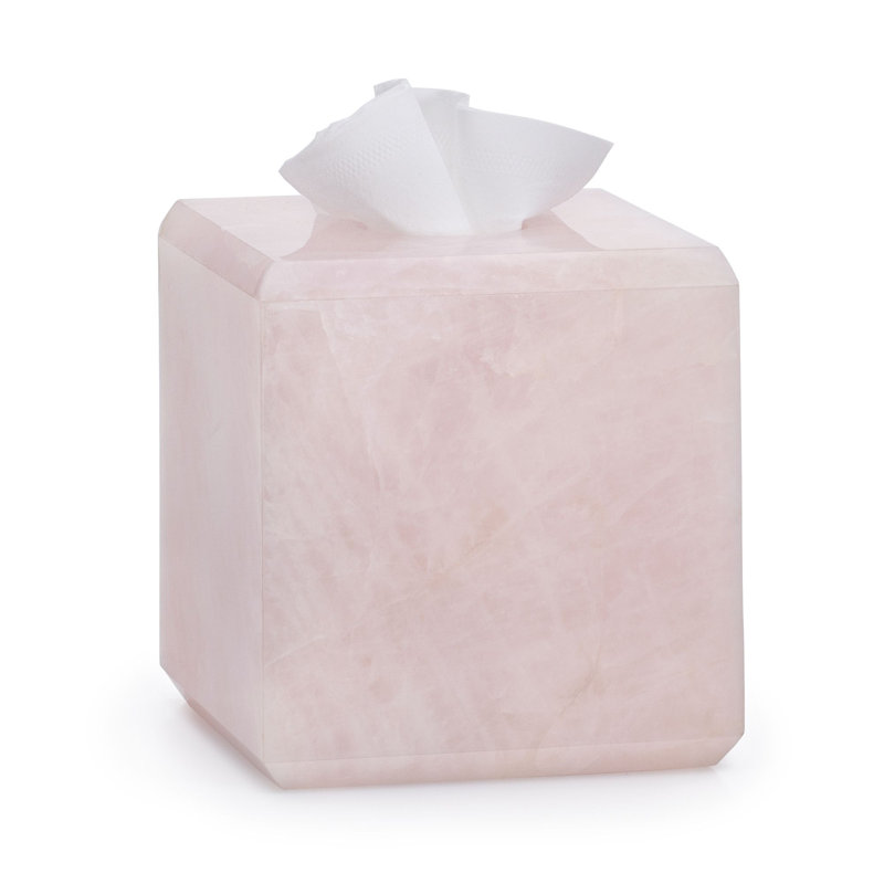 Handcrafted Pink Rose Quartz Freestanding Tissue Box Cover