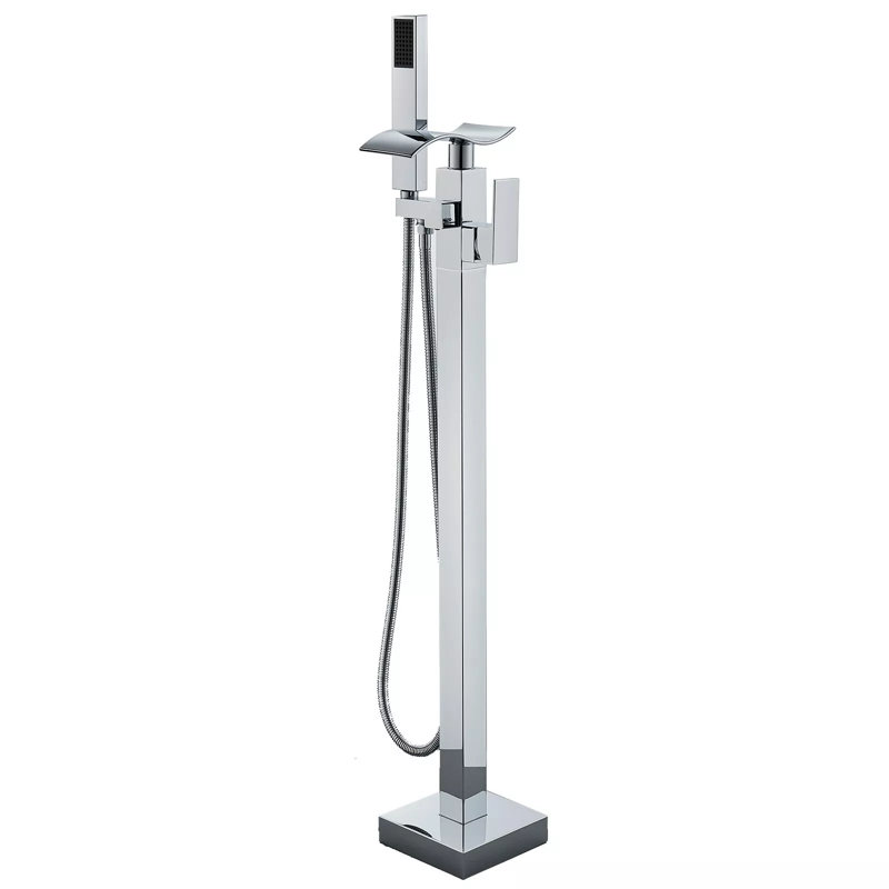 Bec de baignoire au sol avec douchette, Chrome