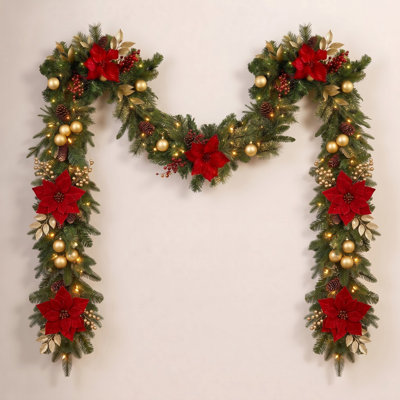 7" Pre-Lit Poinsettia Christmas Garland
