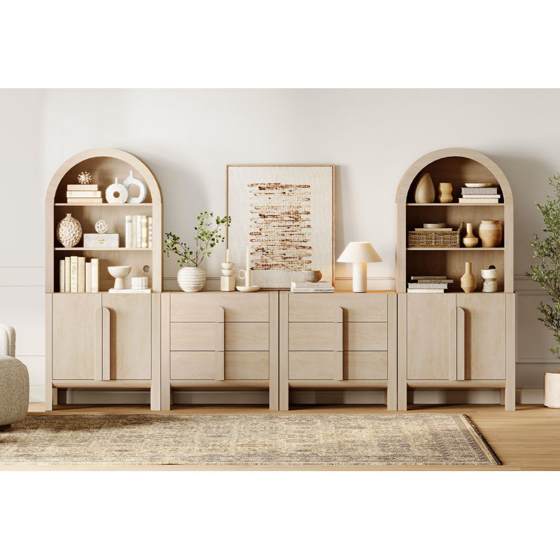 71"H X 126"W Tall Arched Bookshelf With 6 Drawers And 2 Cabinets, Modern 10-Tier Bookcase With Open Storage, Large Wood Display Cabinet For Living Room Bedroom Home Office Kitchen