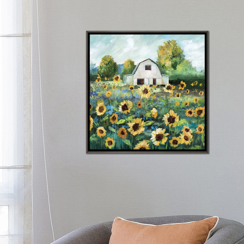 Tournesol grange par Nan - impression, H 26 po x l 26 po x P 1,5 po, Cadre rustique foncé