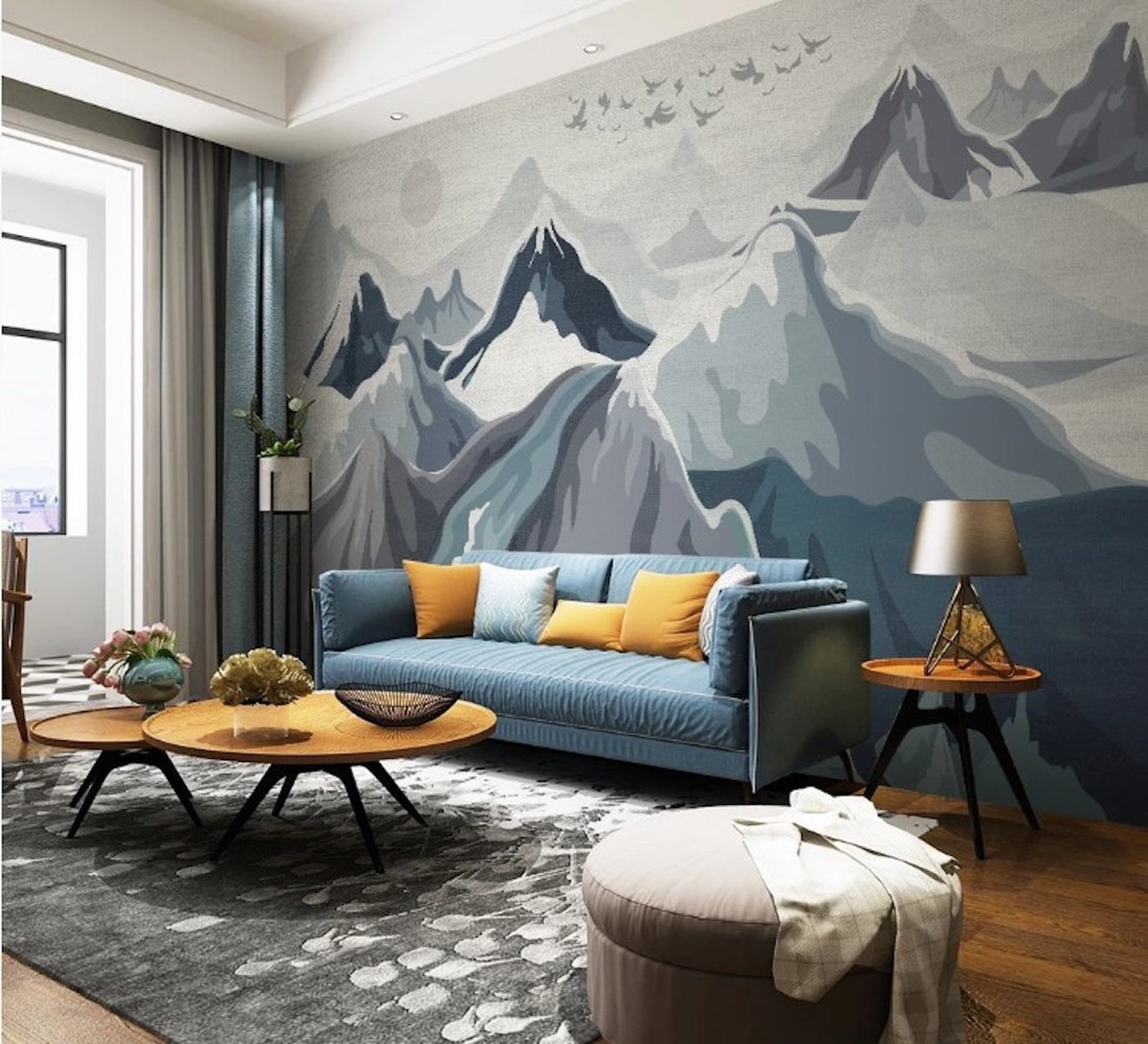 Millwood Pines Snowy Mountains Birds Minimalistic Scandinavian ...