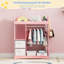 Kids Dress up Rack-Wardrobe Closet with Mirror, Open Kids Wardrobe with 3 Tier Shelf, 2 Storage Drawers-1602695806