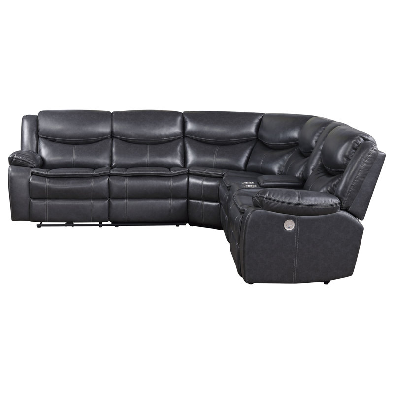 Luxury Build - Canapé modulaire inclinable électrique tapissier Bathory brun, Cuir gris