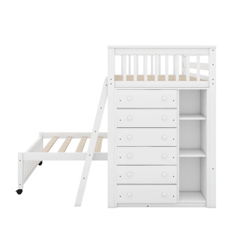 Twin Over Full Bunk Bed With Drawers, White