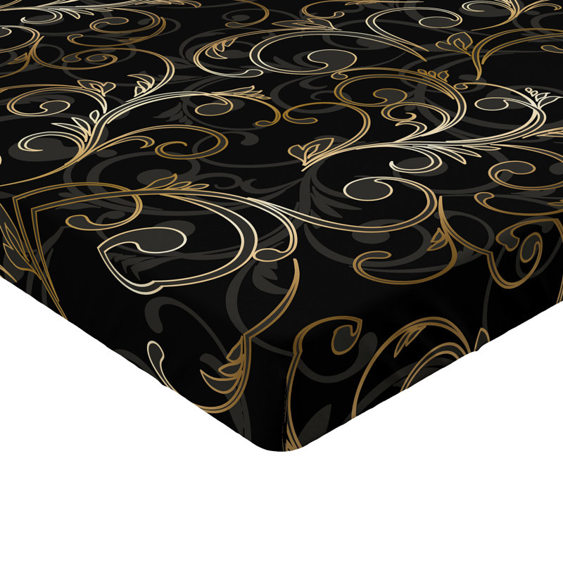 Ambesonne Nature Fitted Sheet Leaves Botanical Style Art, Dark Blue/Gray/Amber Floral, California King Fitted Sheet
