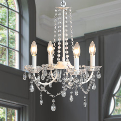 Lustre en cristal classique / traditionnel à 4 lumières de 16 pouces à intensité variable pour le salon Elinka