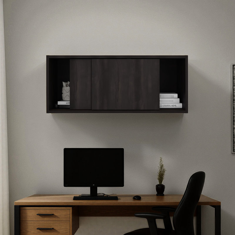 Armoire murale de rangement de 81 cm de large avec portes coulissantes - Panneaux de particules modernes en noyer foncé pour chambre, bureau, salon ou garage, design suspendu, rangement dissimulé, accès facile, adaptable