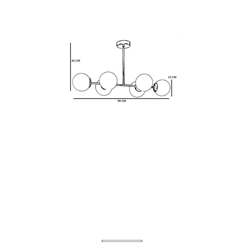Lustre élégant en métal, finition blanche et grise, 25,6 po x 5,9 po | Certifié IP20, 6 x douilles E27 (40 W maximum), parfait pour la salle à manger et l'espace de vie | Capuchon en verre élégant, conception durable, ampoule non incluse
