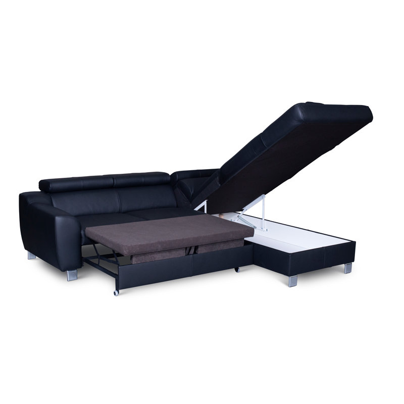 Italian Leather Sleeper Sectional with Pull Out Bed & Storage & Adjustable Headrests from Europe Pewamo, Orienté à droite