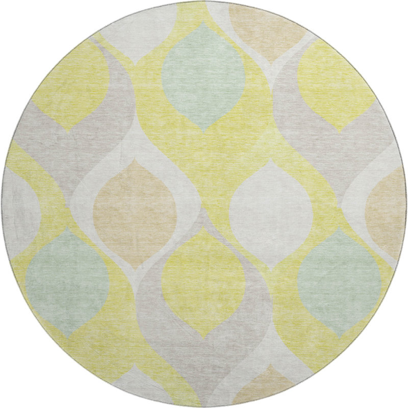 Premium Machine Washable Lisse Yellow Rug, Round 8'