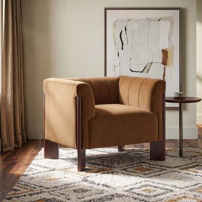 Chaise d'appoint moderne en velours avec capitonnage vertical et accoudoirs ronds