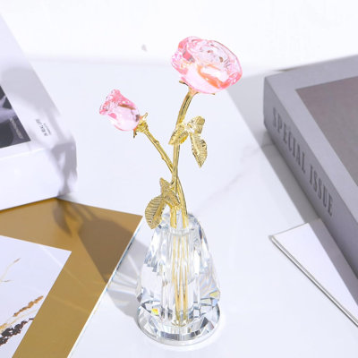 Figurine fleur en cristal avec vase à facettes, sculpture florale à deux fleurs pour table, tablette et bureau