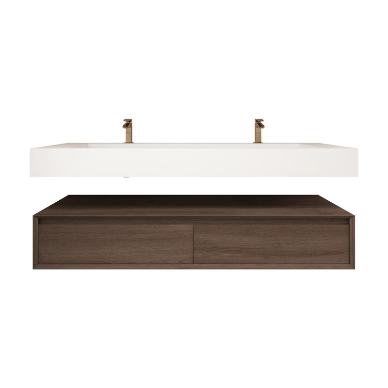 Alysa 60''Wall-Mounted Double Bathroom Vanity Set, Red  Oak