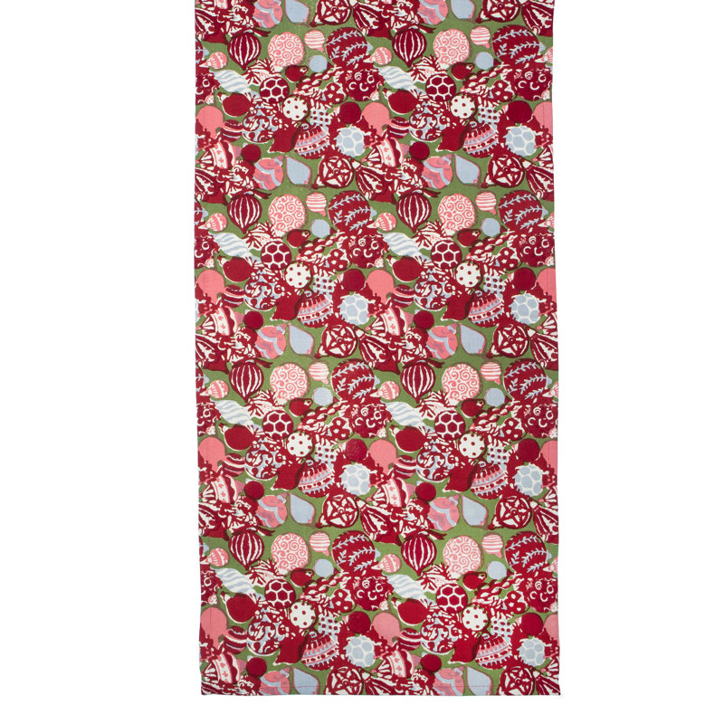 Ornaments Handmade Floral Table Runnner, 72" x 16", Red/Green