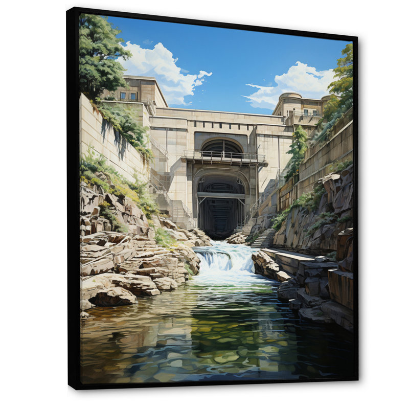 Barrage, structure, symétrie architecturale - décor mural de paysages urbains, H 44 po x l 34 po x P 1,5 po