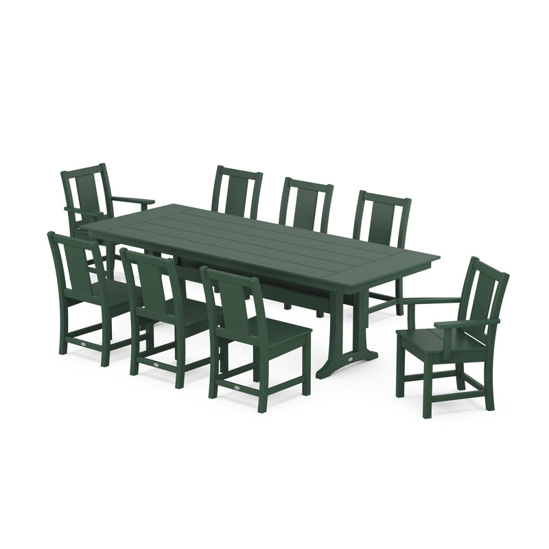 Prairie 9-Piece Farmhouse Dining Set with Trestle Legs, Green