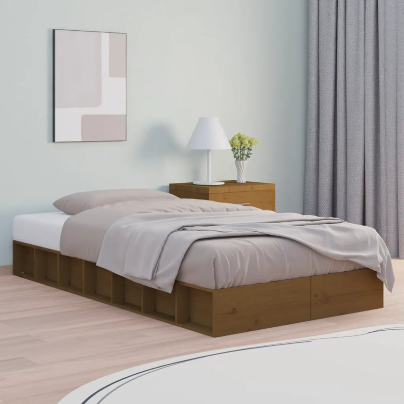 Bed Frame Solid Wood, Honey Brown, Small Single (2'6)