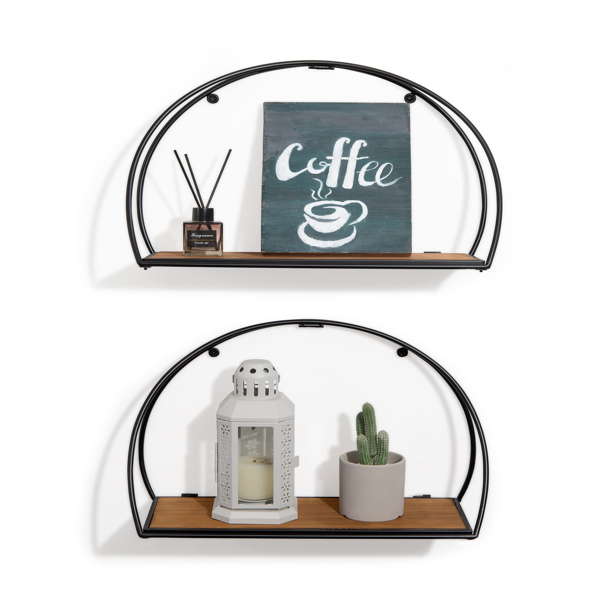 Borough Wharf Wall Shelf Metal Arc Design Set Of 2, Wood Floating