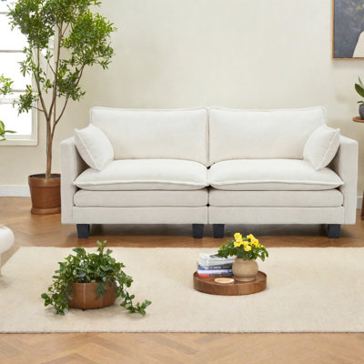 Canapés modernes en chenille beige, ports USB, canapé compact à 2 places pour bureau à domicile