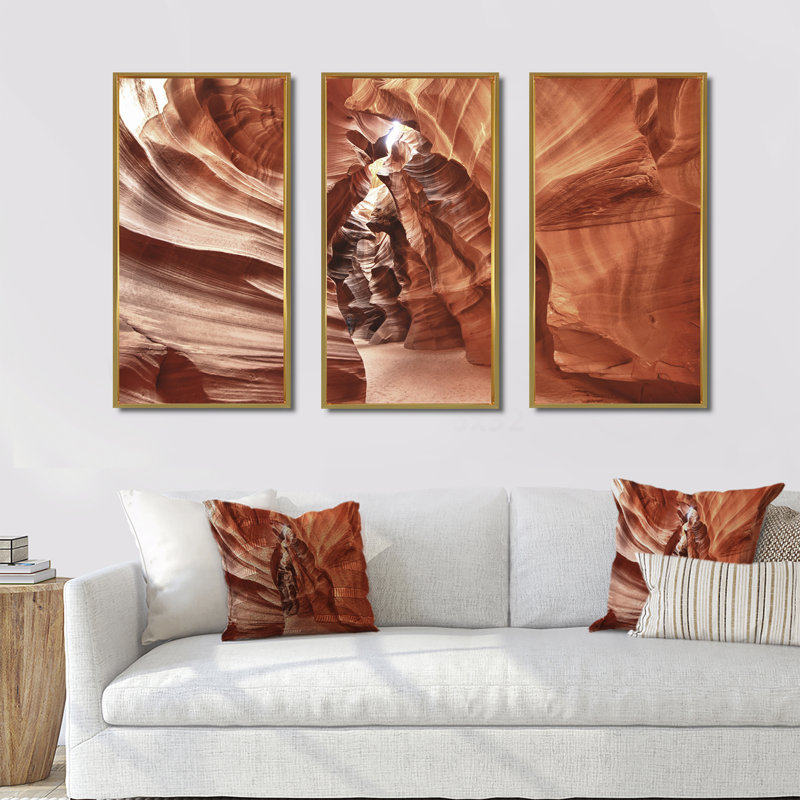 Antelope Canyon High Structures - Ensemble de 3 toiles encadrées, H 32 po x l 48 po x P 1 po, Or