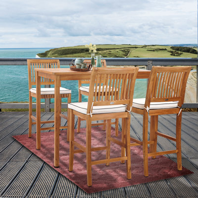 Ensemble de 5 bistro rectangulaire en bois de teck 5 pièces 5 pièces avec 4 tabourets de bar