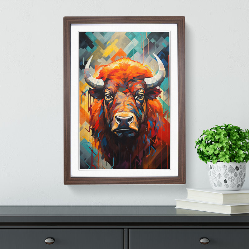 Buffalo Modern - Single Picture Frame Print on Wood, 46cm H x 34cm W x 2cm D, Walnut 