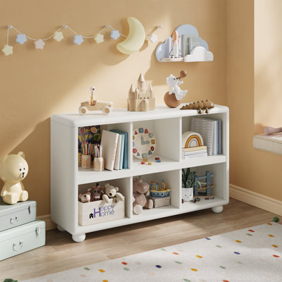 47.24"L X 11.81"D X 29.53"H Wooden Bookcase With 6 Cube Storage, Kids Bookshelf With Sphere Foot For Living Room, Playroom, Nursery by Latitude Run